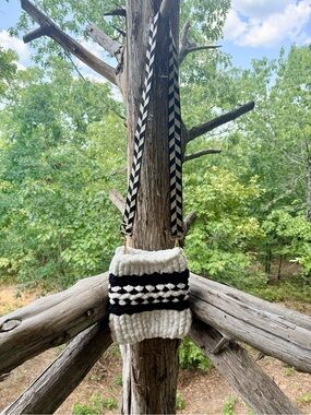 Handcrafted Black and Cream Knit Crossbody Bag